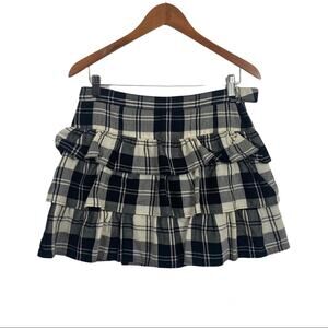 Theory Black & White Onella Plaid Checked Wool Skirt US 8